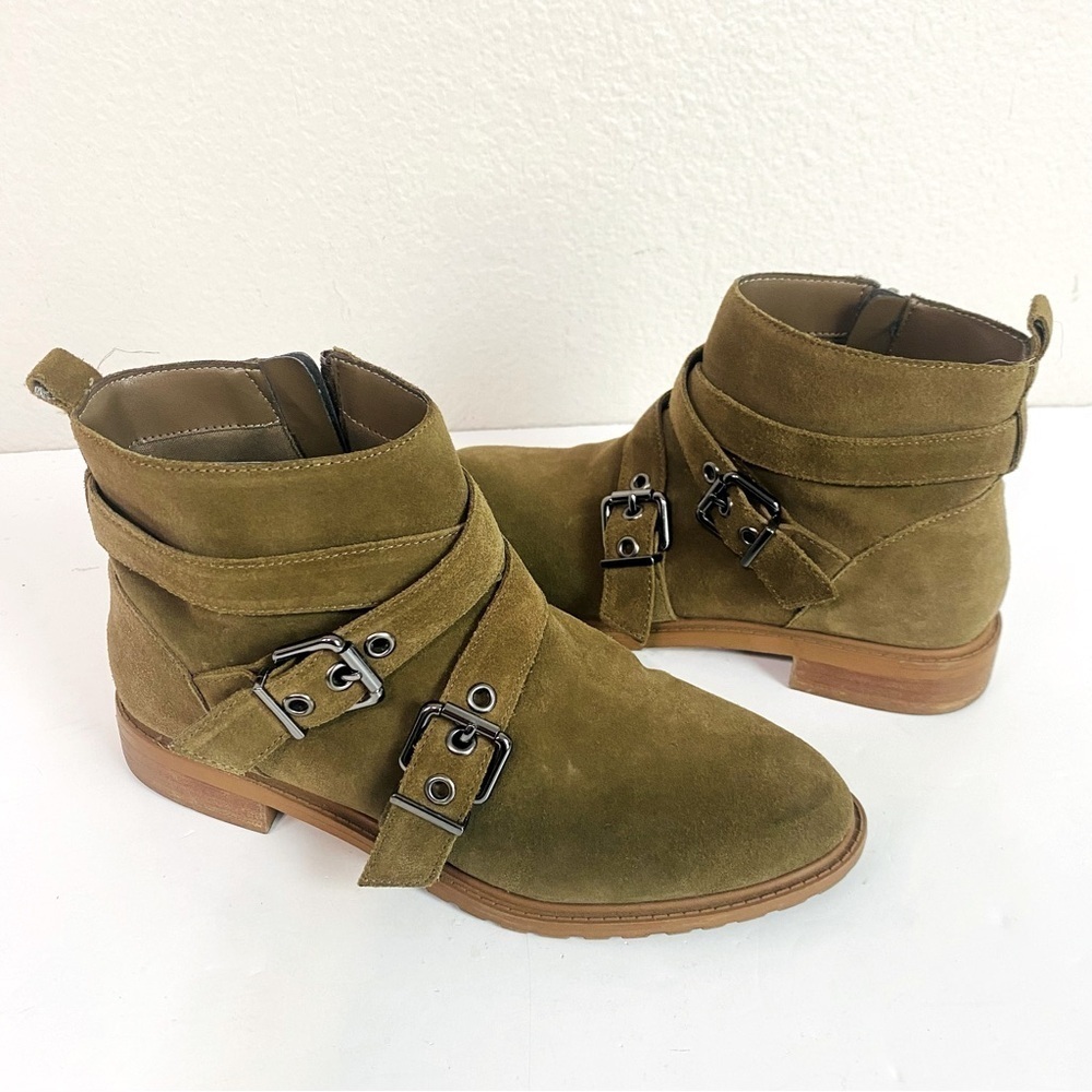 Bleeker and Bond Olive Green Kelsey Suede Booties Size 8
